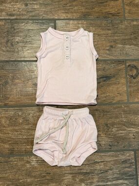 Kyte Baby Ribbed Henley Tank Set- Sakura Pink